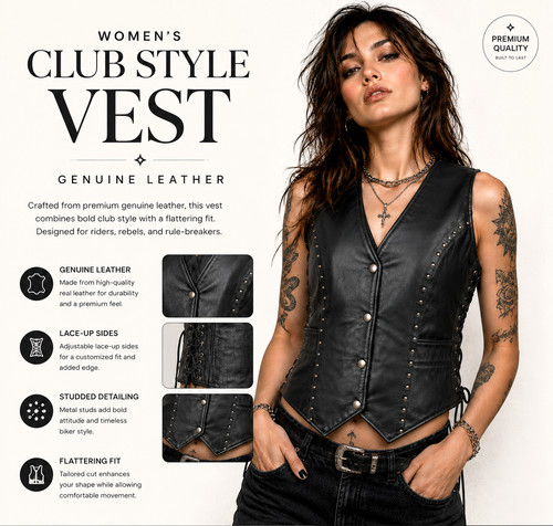 Damen leder weste club - weste,